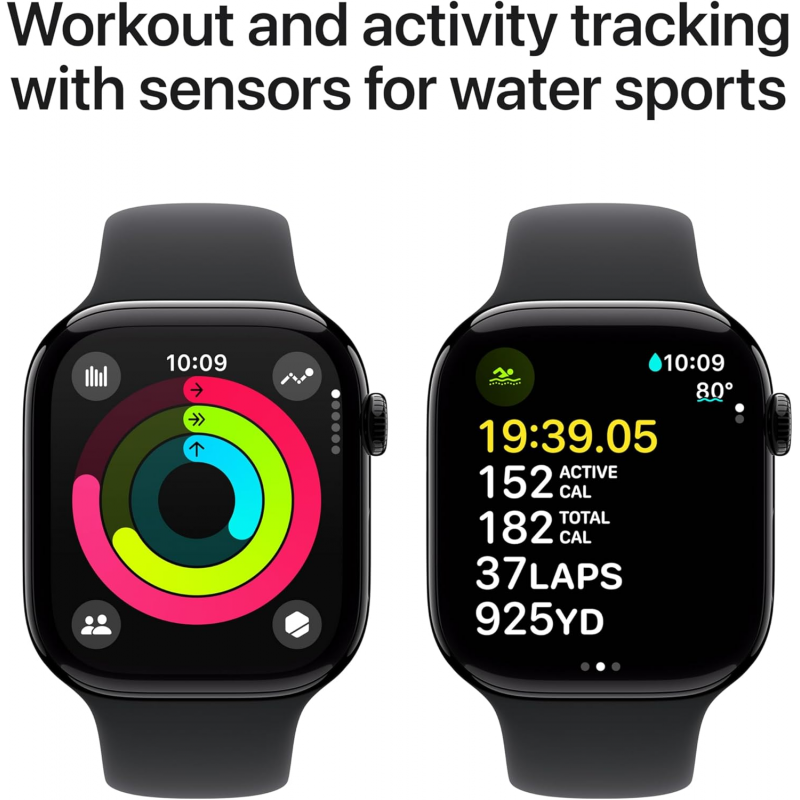 Apple Watch Series 10 (GPS, 42mm) - Jet Black Aluminium Case with S/M Black Sport Band