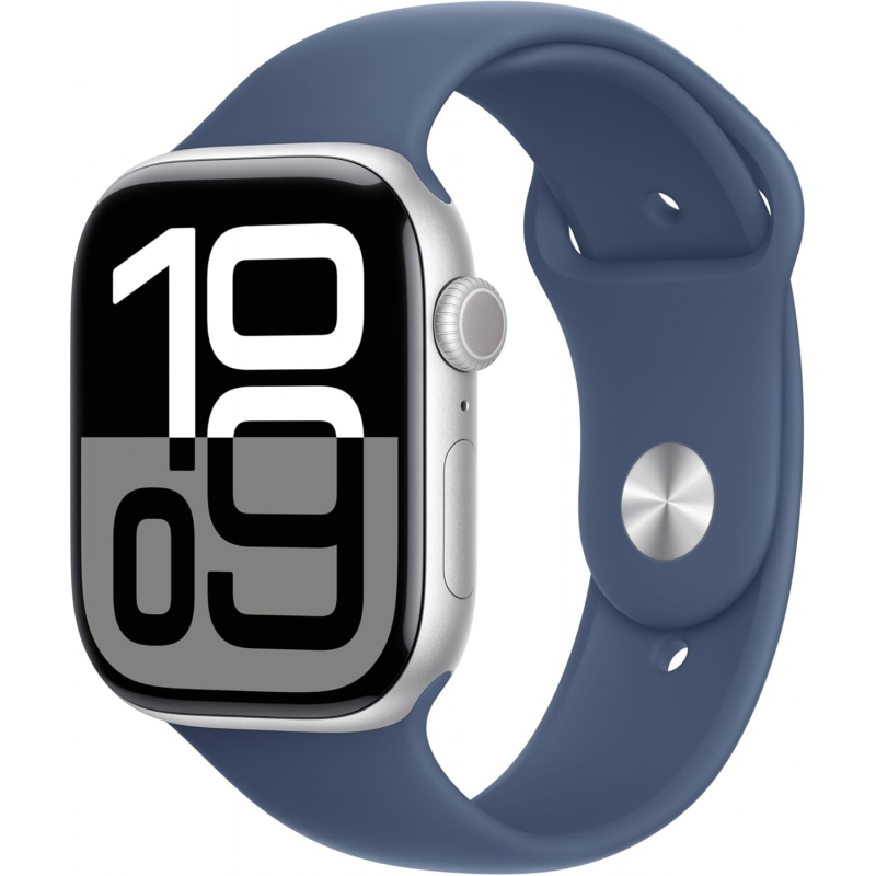 Apple Watch Series 10 (GPS, 46mm) - Silver Aluminium Case with S/M Denim Band