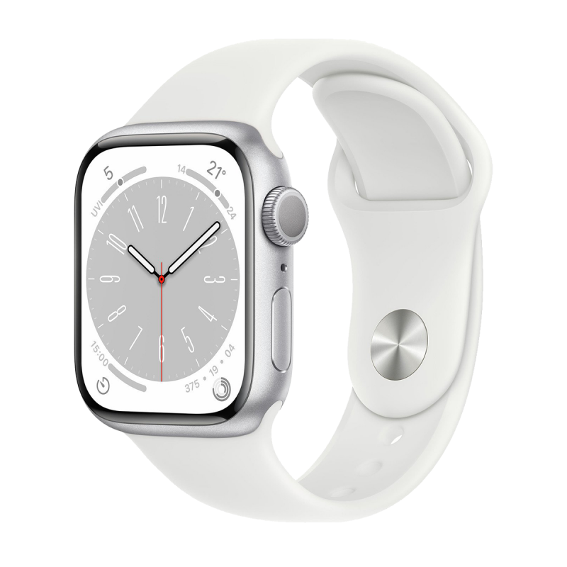 Apple Watch Series 8 (GPS, 41mm) - Silver Aluminium Case with S/M White Sport Band