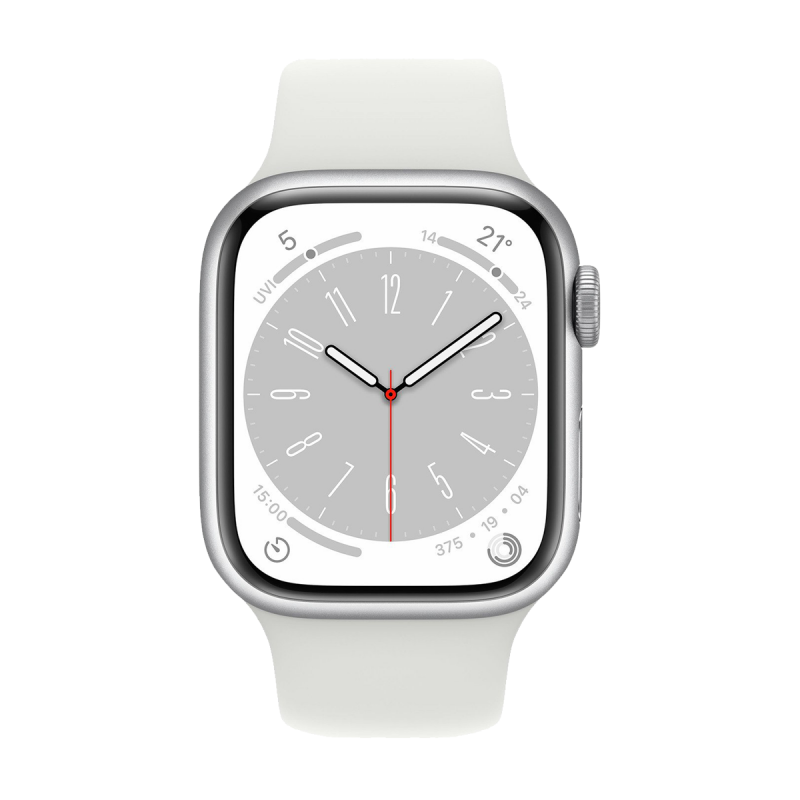 Apple Watch Series 8 (GPS, 41mm) - Silver Aluminium Case with S/M White Sport Band