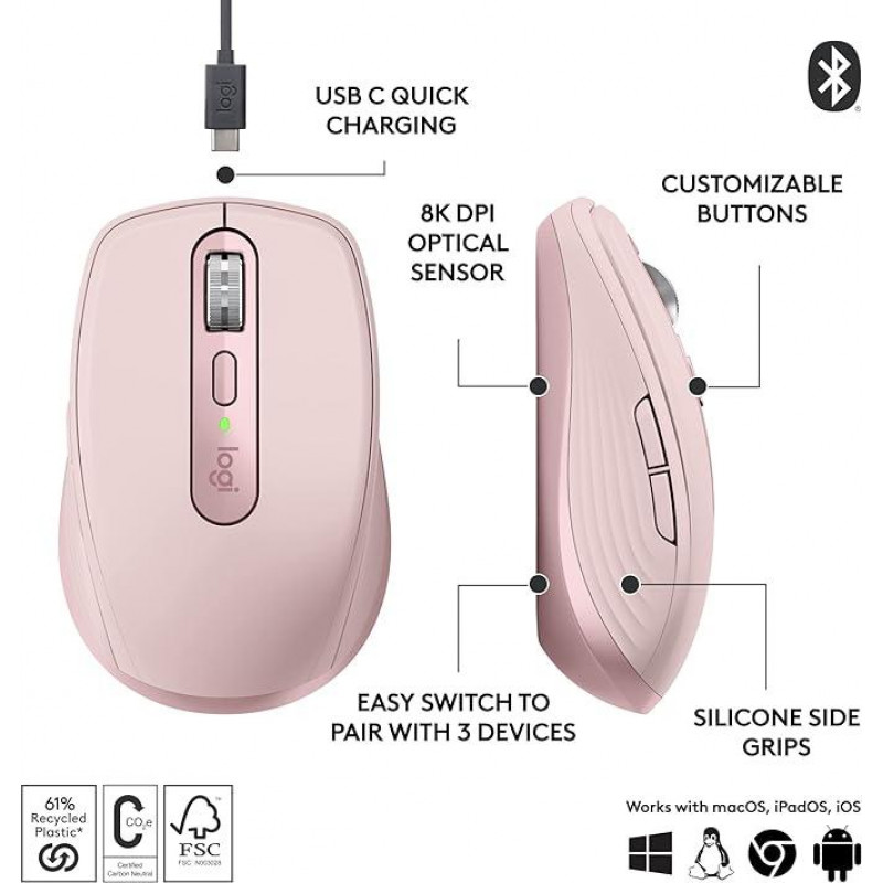 Logitech MX Anywhere 3S Compact Wireless Mouse - Rose