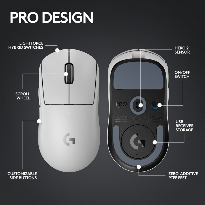 Logitech G PRO X Superlight 2 Lightspeed Wireless Gaming Mouse - White