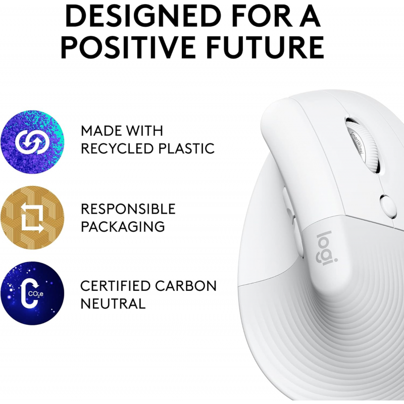 Logitech Lift Vertical Ergonomic Mouse, Wireless - White