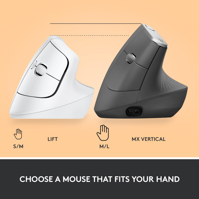 Logitech Lift Vertical Ergonomic Mouse, Wireless - White