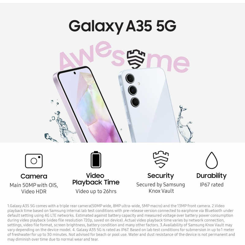 Samsung Galaxy A35 5G Smartphone (Dual-SIMs, 6+128GB) - Awesome Iceblue